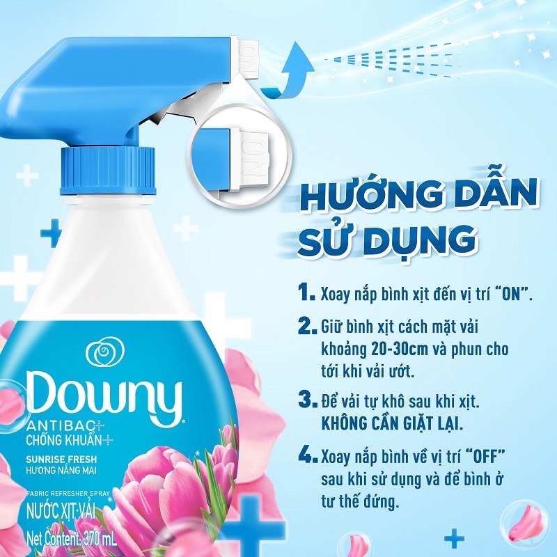 [ DOWNY ]Xịt Vải Downy khử mùi chống khuẩn 99,9% chai 370ml Hương ban mai/ Đam mê / Huyền Bí