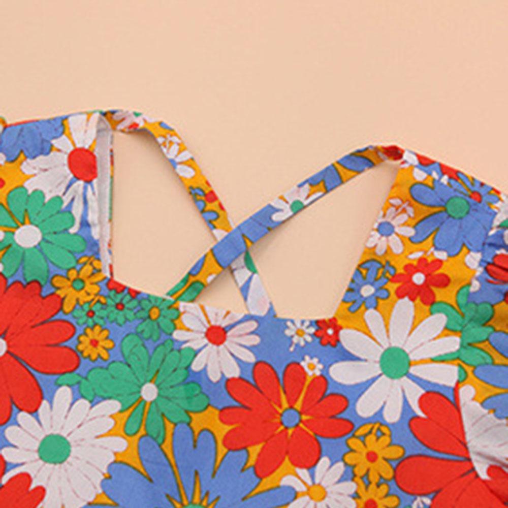 Đầm Hoa Tay Phồng Thời Trang Mùa Hè Hàn Quốc Cho Bé Gái 2-7 Tuổi