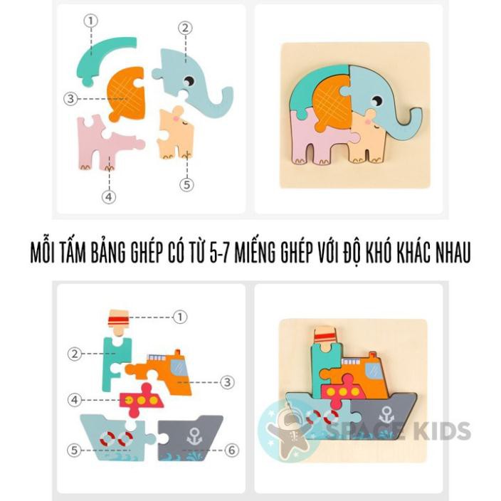 Đồ chơi gỗ cho bé Tranh ghép hình gỗ 3D thông minh SK04 cỡ to 15cm Space Kids