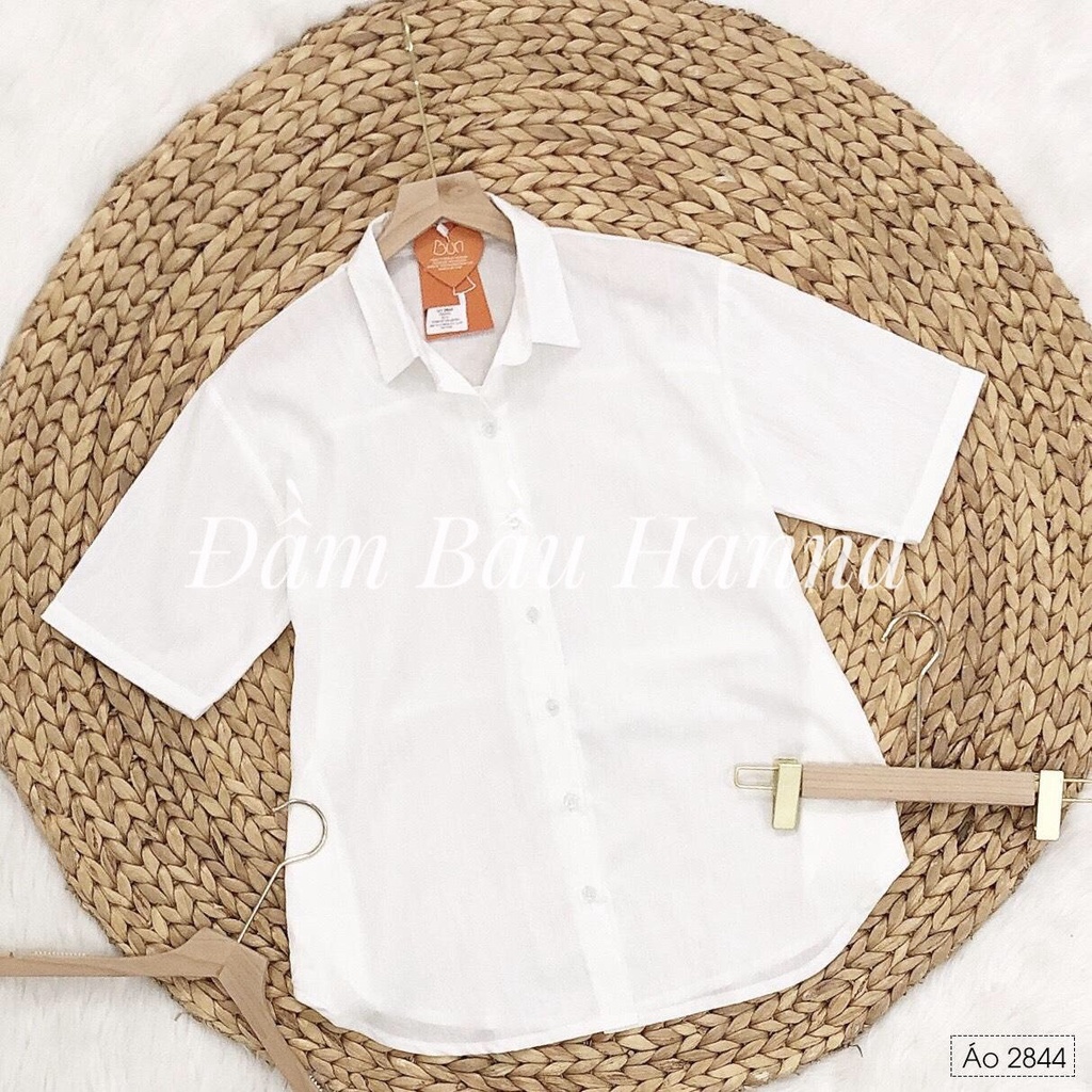 [HANNA] Áo bầu sơ mi trắng tay lỡ công sở CÓ SIZE 40-80KG vải đũi cao cấp thấm mồ hôi tốt thoáng mát mùa hè cho bé ty đư