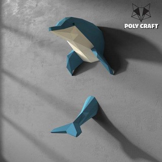 Mô hình giấy decor trang trí tường hình động vật Cá heo đứng nước 3D POLYCRAFT