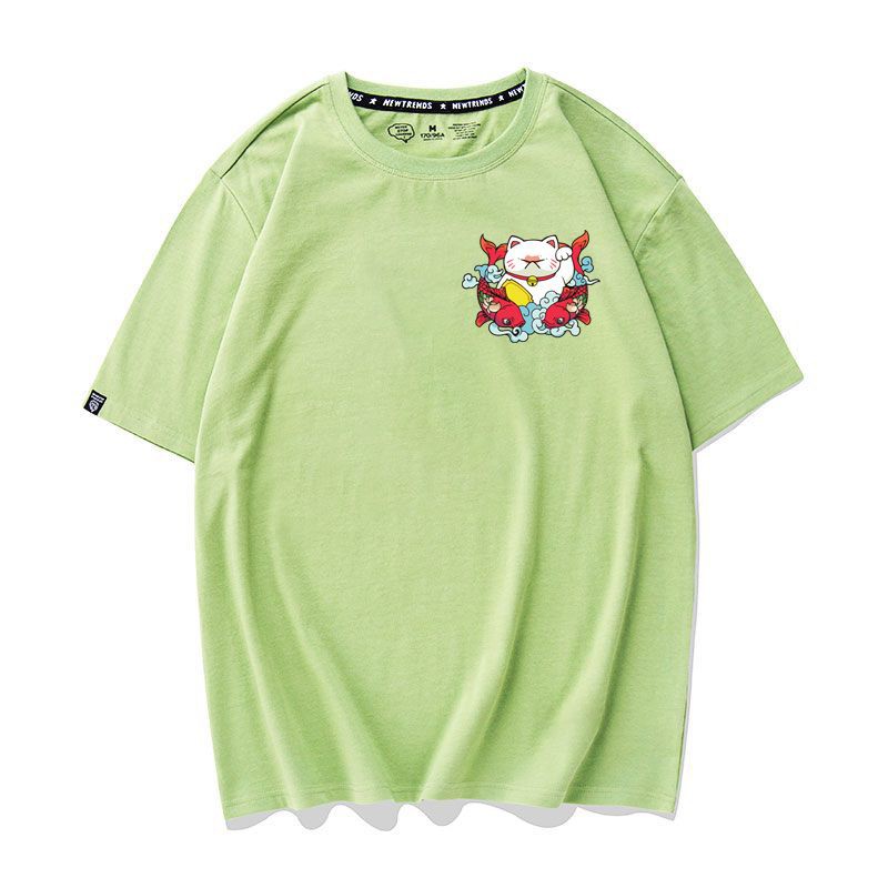 [Hàng Xịn, Giá Tốt] Áo Phông Thun Mèo May Mắn Cá Chép Mini Nam Nữ - Unisex - Cotton - Mã AT036