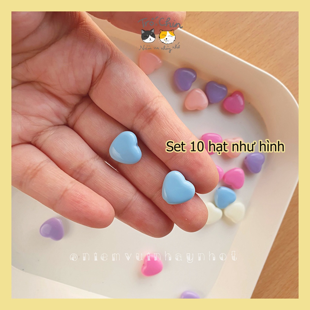 Set 10 hạt nhựa Trái tim loại mới 12*11mm nhiều màu có lỗ xỏ 1mm