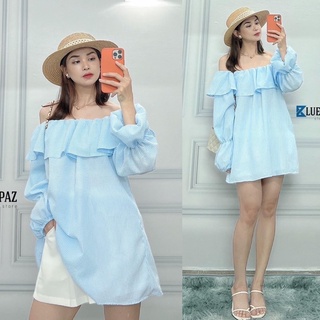 Áo trễ vai sọc bèo ngực oversz