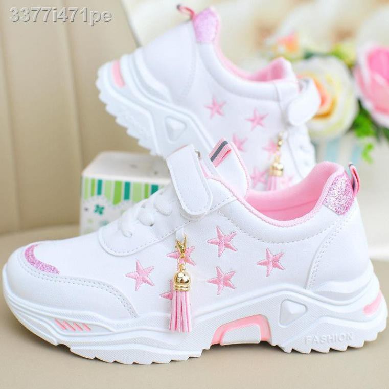 Giày trẻ em bé gái thể thao 2021 new 8 chạy bộ mùa xuân và thu 9 da 10 15 tuổi