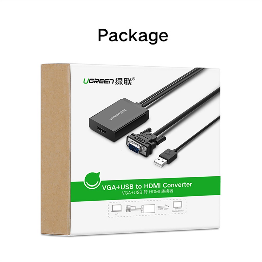  Dây Chuyển Vga Sang HDMI Cao Cấp UGreen MM106 - Kèm Cổng USB lấy nguồn và âm thanh