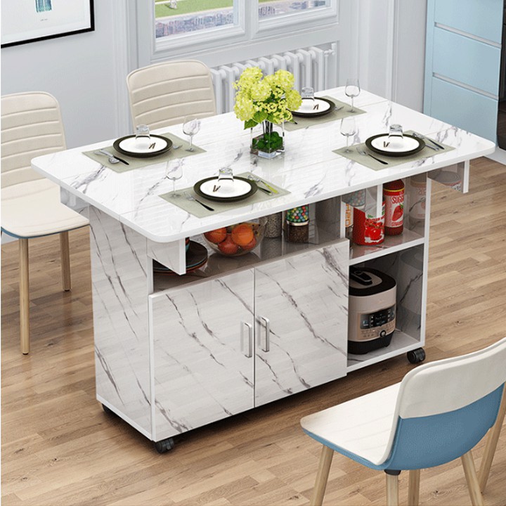 Bàn ăn gấp gọn có bánh xe, Bộ bàn ăn thông minh mở rộng cho 4 đến 6 người ăn kích thước D120 x R70 x C75