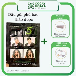Dầu gội phủ bạc thảo dược đen tóc Lich 5, thuốc nhuộm đen tóc hiệu quả sau 5 phút. 5 gói x30gr