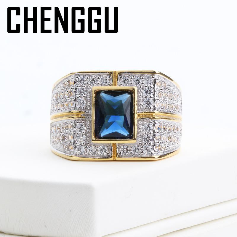 Nhẫn Mạ Vàng Trắng 14k Đính Đá Moissanite Tự Nhiên Phong Cách Hip Hop Cho Nam