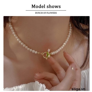 Vòng cổ Hình Hoa Tulip Đính Ngọc Trai Nhân Tạo Thời Trang