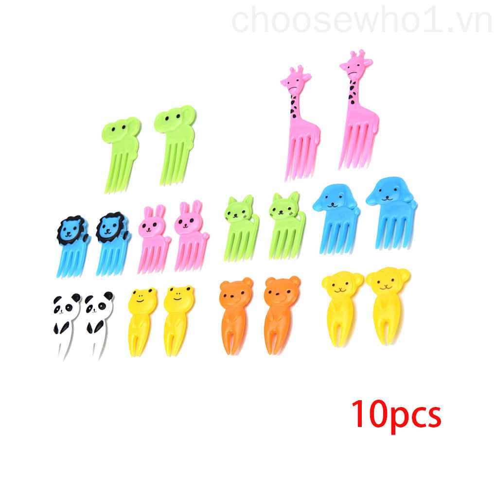 Set 10 nĩa ăn trái cây hình động vật màu sắc ngẫu nhiên