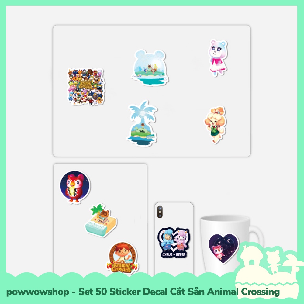 [Sẵn VN - Hỏa Tốc] Set 50 Sticker Mini Decal Dán Trang Trí Vật Dụng Mẫu Game Animal Crossing New Horizons Smile Miles