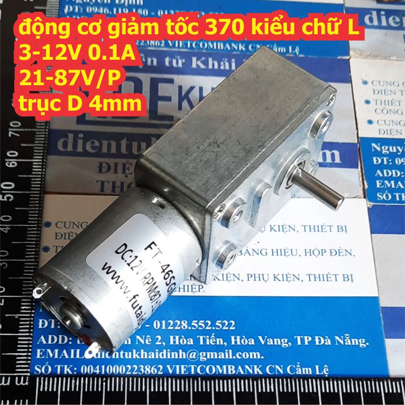 Động cơ giảm tốc 370 kiểu chữ L 3-12V 0.1A 21-87V/P trục D 4mm kde4572