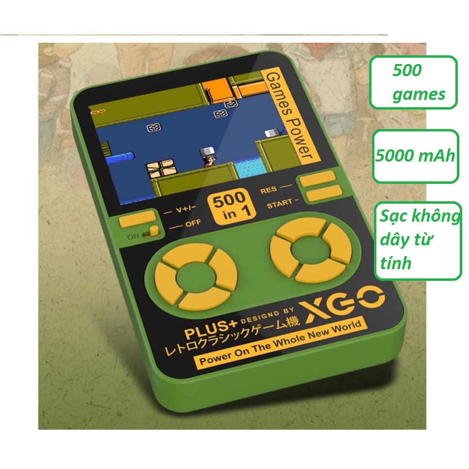 Sạc Dự Phòng Không Dây 5000 mAh XGO - Kết Hợp Máy Chơi Game 500 trò chơi tuổi thơ- Máy chơi game cầm tay