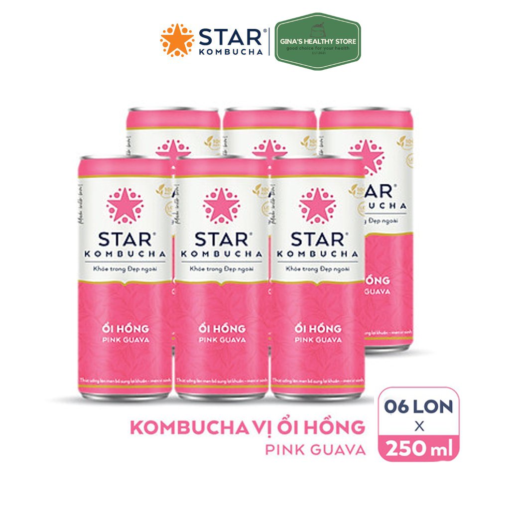 Lốc 6 lon trà Star Kombucha thức uống lên men tự nhiên bổ sung lợi khuẩn vị Ổi Hồng/Pink Guava săn sale giá tốt