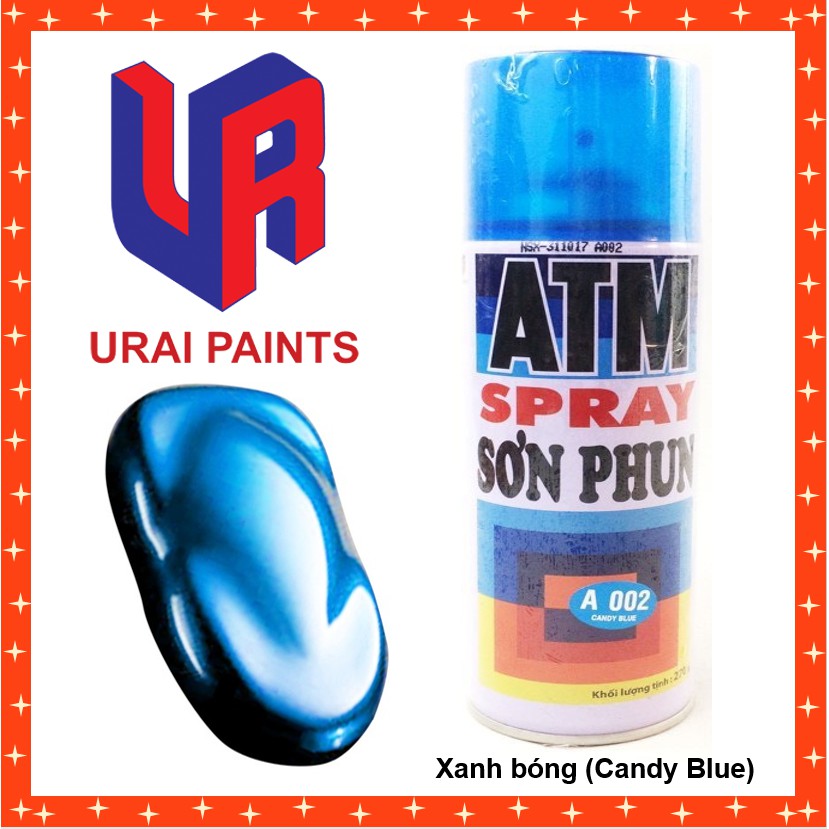 Sơn Phun Màu Xanh Bóng A002 Candy Blue ATM Spray Cao Cấp (400ml/chai)