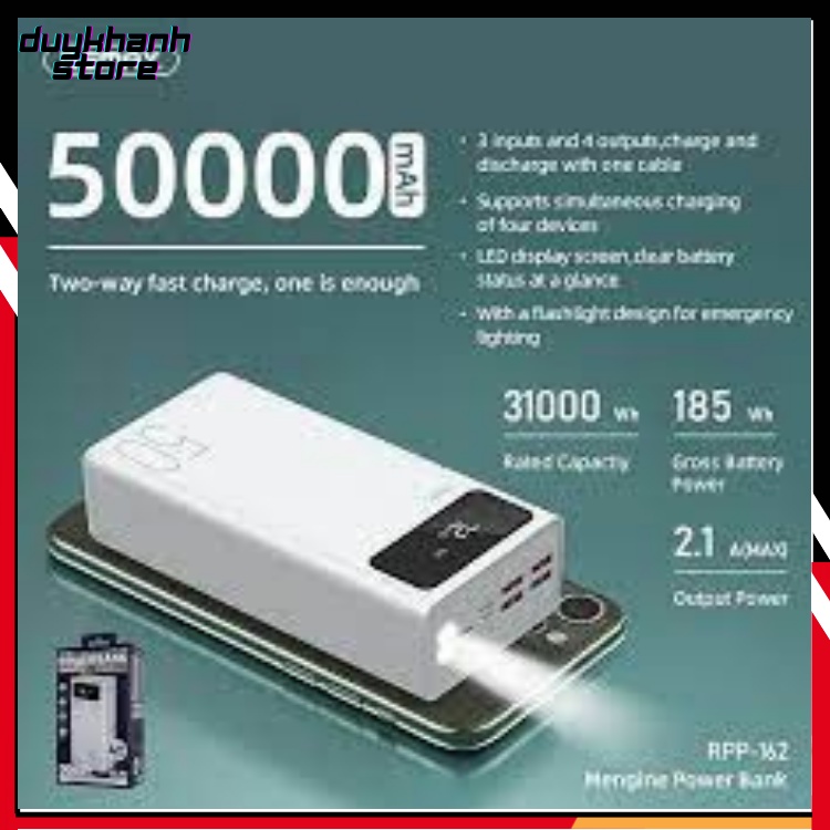 💥CHÍNH HÃNG💥 Pin/Sạc Dự Phòng 50000mah💥40000mah/30000Mah WP-169 4 Cổng Cạc Cùng 4 Thiết Bị-Tích Hợp Led-Hiển Thị Đèn Pin