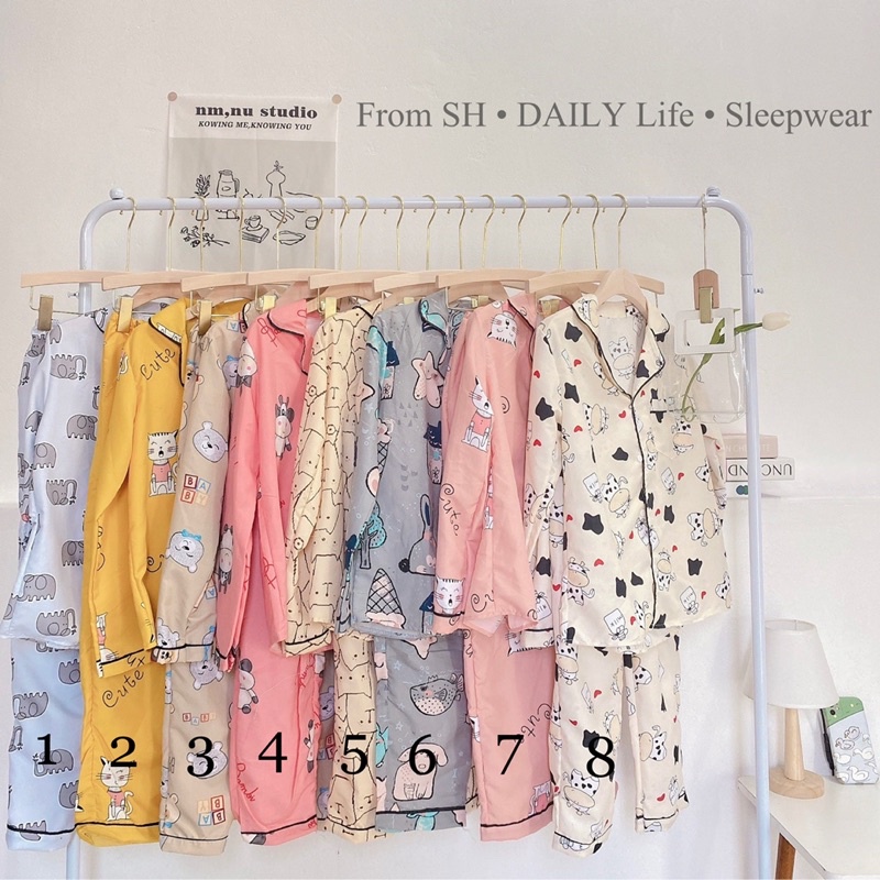Sock bộ pijama kate Thái tay dài quần dài