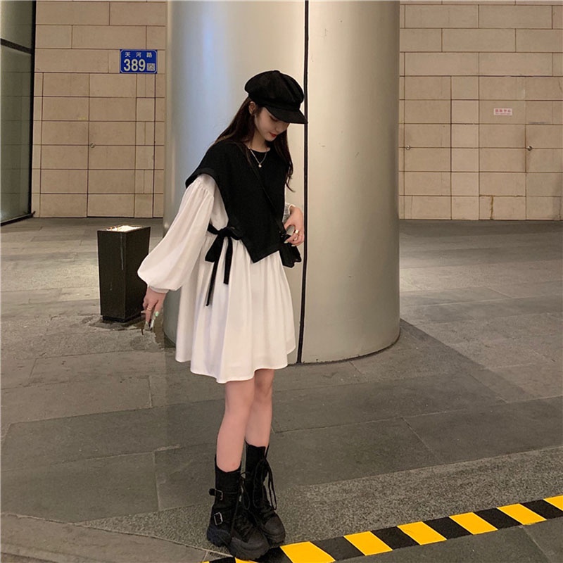 IELGYĐầm Tay Dài Màu Trơn Mỏng Che Bụng Phong Cách Hàn Quốc Thời Trang Cho Nữ