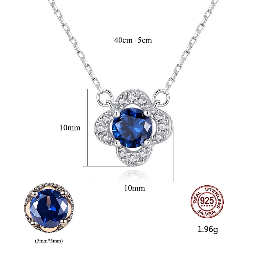 Vòng Cổ Bạc Nữ S925 Hình Hoa Bốn Cánh Đính Đá Màu Xanh Lam DB-2394- Bảo Ngọc Jewelry