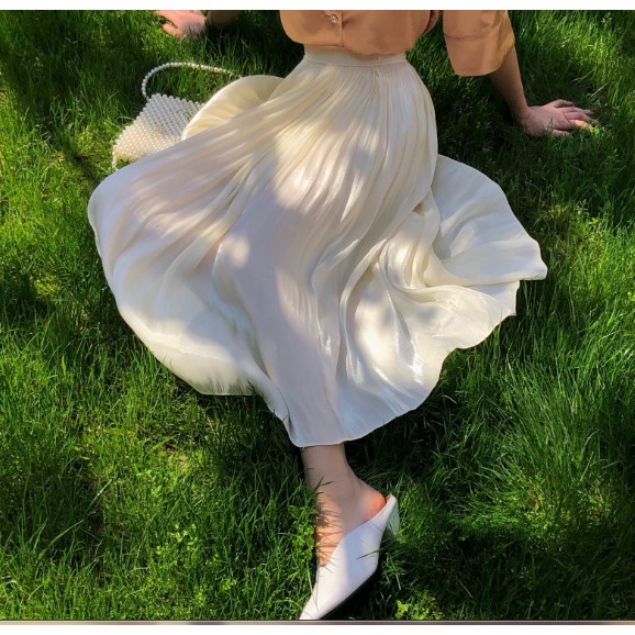 [Mã CBS1403B hoàn 10% tối đa 30K xu đơn 200K] Váy xếp ly, váy dài trơn satin, đồng màu cộng size | BigBuy360 - bigbuy360.vn