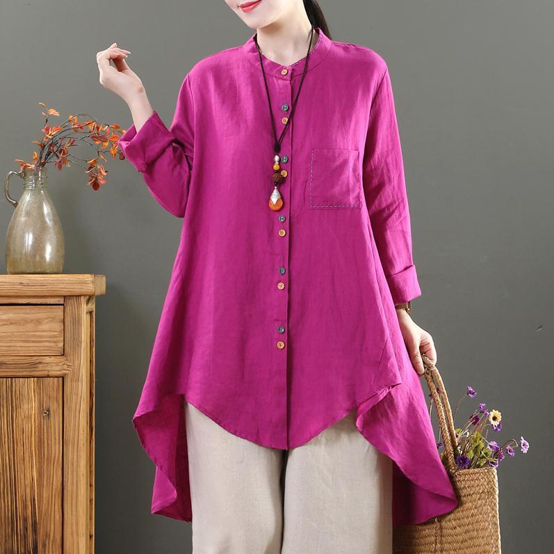 Áo sơ mi cotton lanh dáng rộng dài qua gối thời trang cho nữ