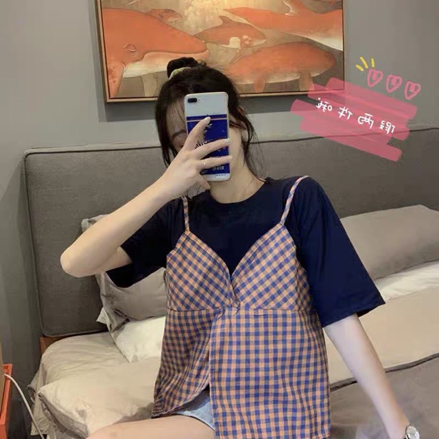 Bigsize S-4XL Áo phông phối giả yếm kẻ siêu xinh
