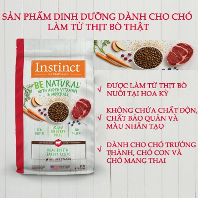 Combo 3 gói (80g) thức ăn cho chó mọi độ tuổi làm từ thịt bò Instinct Be Natural Real Beef