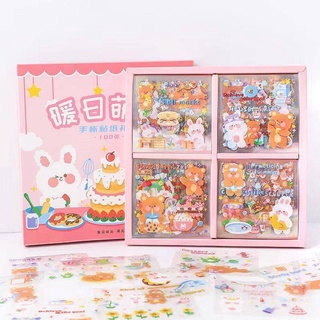 Bộ 100 sticker Dán Trang Trí Sổ Tay Hình Gấu/Thỏ Dễ Thương Chống Thấm Nước DIY