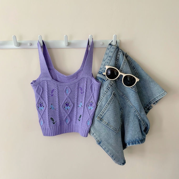 Áo Dệt Kim Hai Dây Dáng Ngắn Thời Trang Mùa Hè Mới Cho Nữ 2021