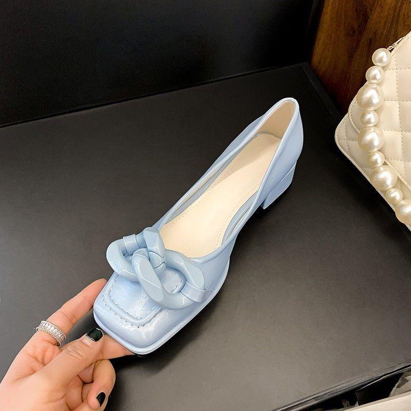 Giày Cao Gót Mũi Vuông Đế Dày Quai Xích Kim Loại Thời Trang Mùa Xuân Hàng Mới Dành Cho Bạn Nữ