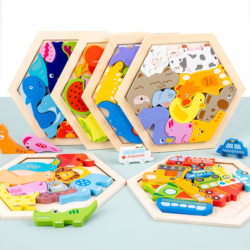 Bộ Đồ Chơi Lắp Ráp 3D Bằng Gỗ Họa Tiết Hoạt Hình Montessori Giúp Bé Phát Triển Trí Tuệ