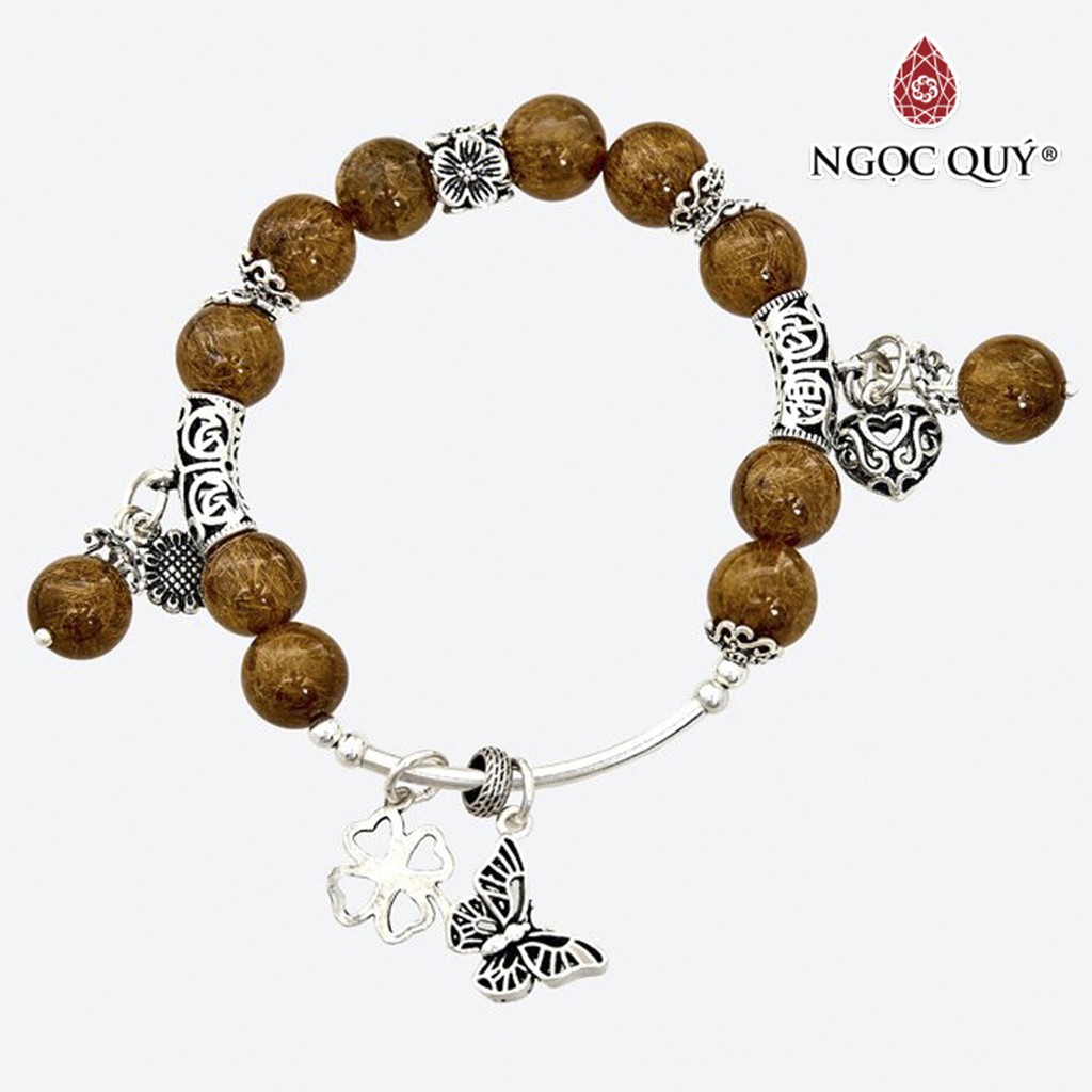 Vòng tay đá TA tóc nâu phối charm bướm bạc - Ngọc Quý