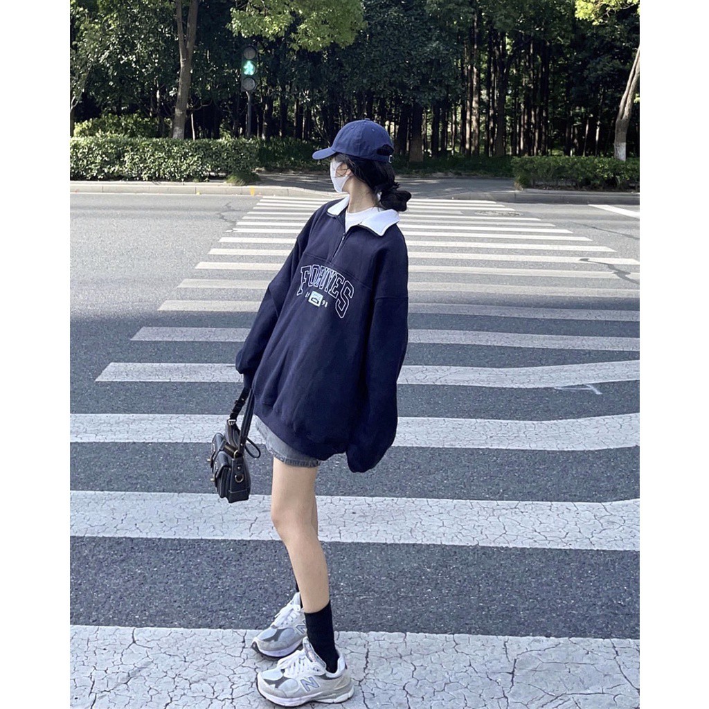Áo Nỉ Zip Foruyfs Nữ  🌸 Sweater cao cổ dài tay bồng, thun hoodie form rộng cá tính Ulzzang 🌸