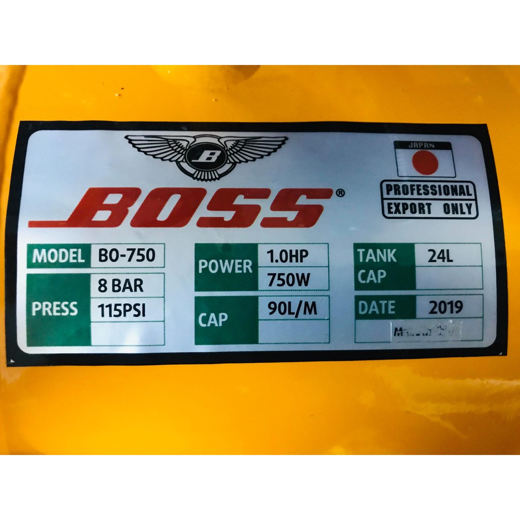 MÁY NÉN KHÍ ÊM KHÔNG DẦU 24L 1.0HP BOSS BO-750 MỚI 100%