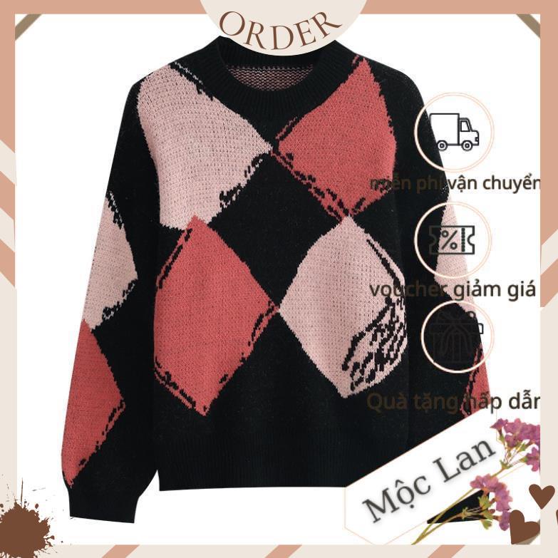 (MộcLan ORDER) Áo len nữ form rộng họa tiết ô vuông nhiều màu style retro Hàn Quốc oversize | BigBuy360 - bigbuy360.vn
