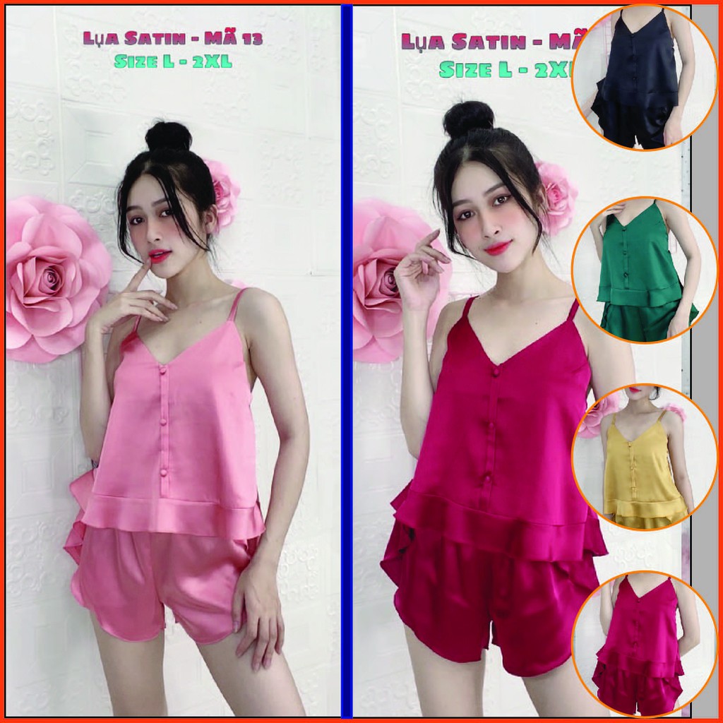 Đồ bộ pijama nữ lụa 2 dây quần đùi xẻ tà sexy dễ thương - RD-PIJAMA003