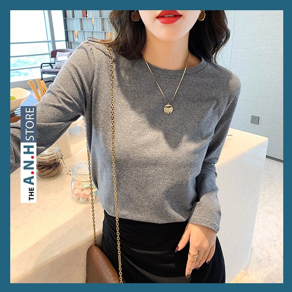 Sale lẻ size Áo thun nữ tay dài cổ tròn,phom ôm nhẹ, chất cotton 4 chiều  ANHSTORE,  phong cách basic Hàn quốc