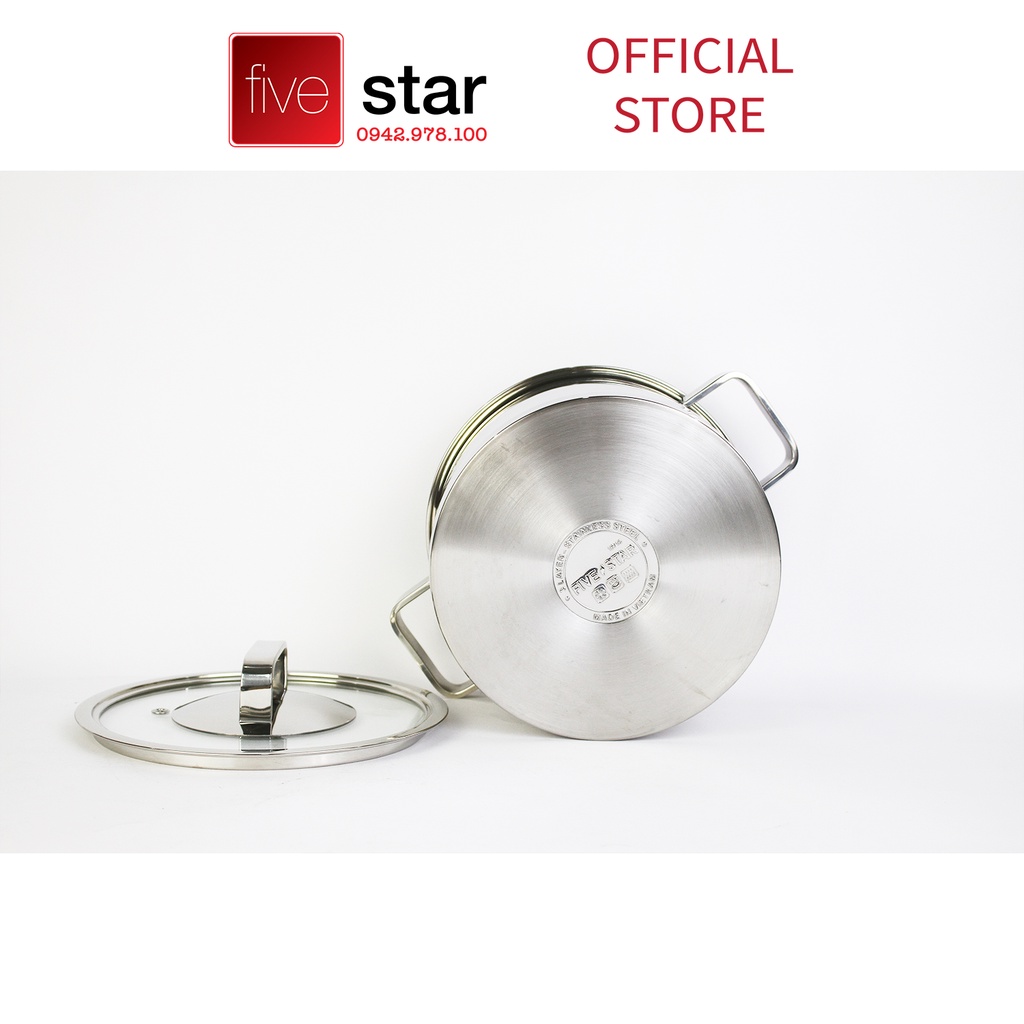 Bộ 4 nồi  3 đáy inox 304 FiveStar Plus quai vuông nắp kính-sử dụng bếp từ ( tặng 1 vá canh )