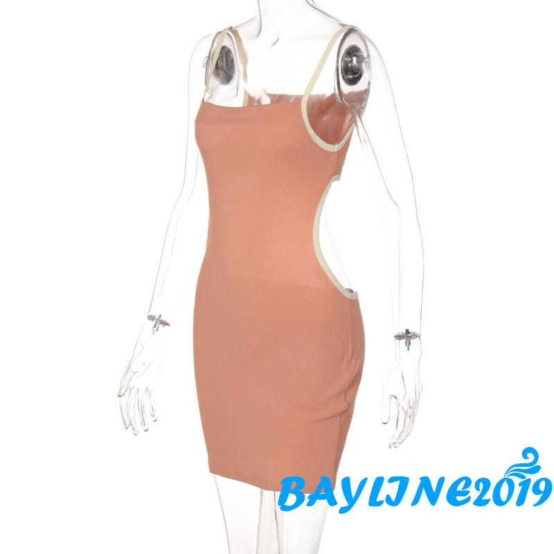 Đầm Hai Dây Hở Lưng Ôm Dáng Màu Sắc Tương Phản Dành Cho Nữ