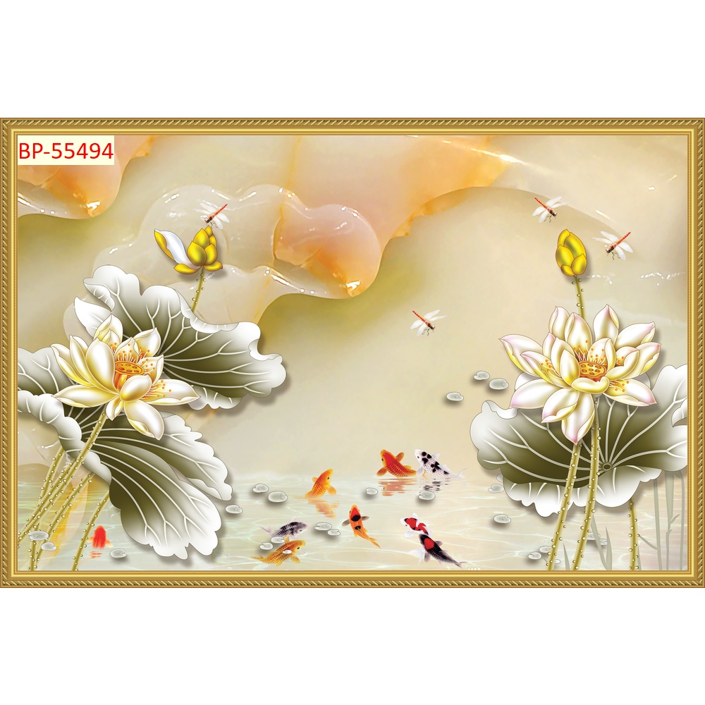 Tranh hoa Sen dán tường 3D hot hit hiện nay