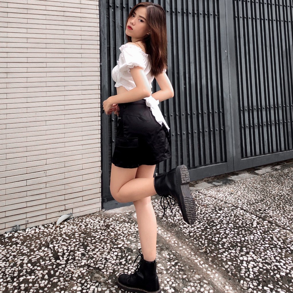 Áo Croptop Đắp Chéo Nơ Eo - Áo Croptop Cổ Chữ V Bèo Thân Buộc Nơ LaCa
