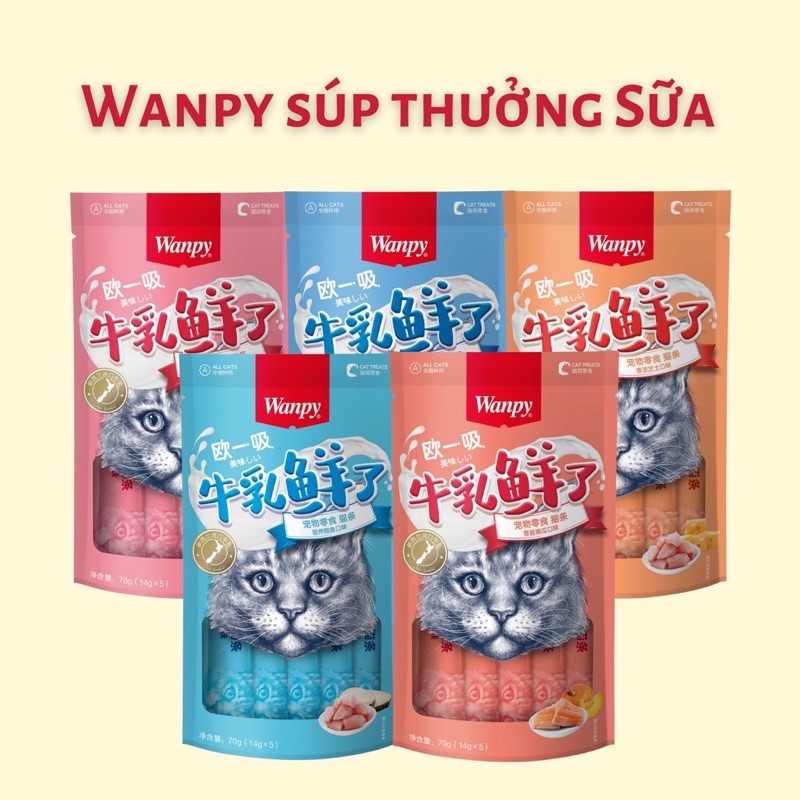 Súp thưởng WANPY mix sữa bổ sung canxi khoáng chất cho mèo  gói 5 thanh x 14gr  soup thưởng cho mèo ciao