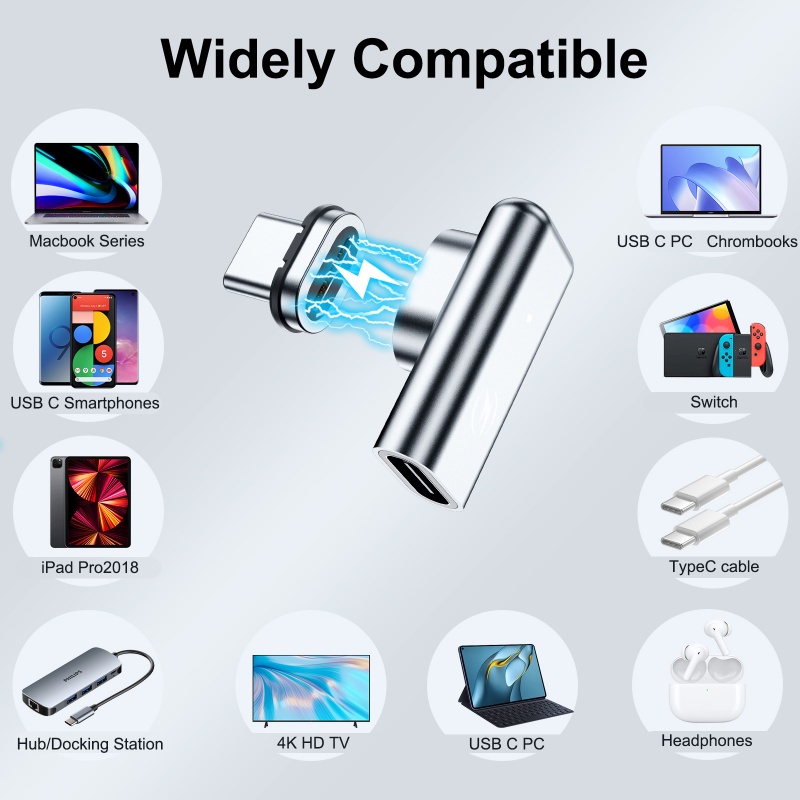 Ankndo Đầu Nối Sạc Từ Tính 100W 24-Pin Type C Cho Macbook 3.1 10Gbs 4K HD Video