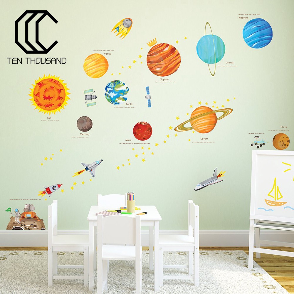 Sticker dán trang trí tường hình hành tinh chín đường có thể tháo gỡ