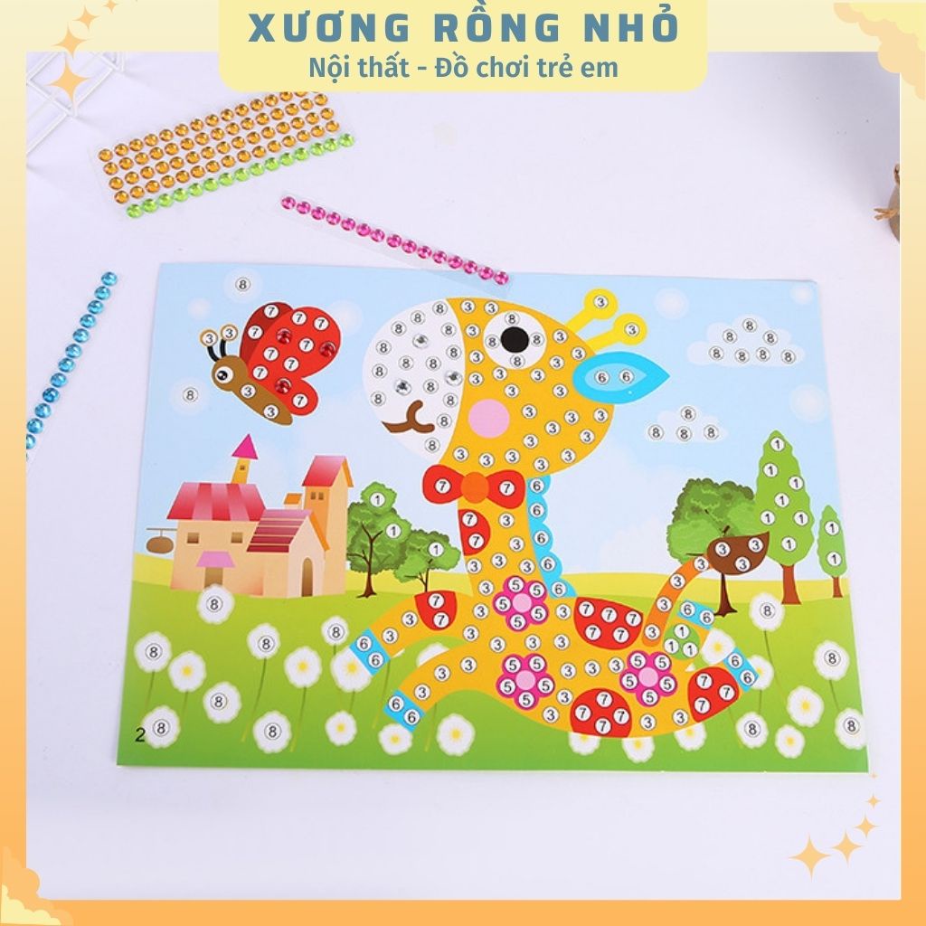 Tranh DIY cho bé, tranh nút áo, tranh đính đá khổ A4, A5 nhiều họa tiết, màu sắc cho bé thỏa sức sáng tạo