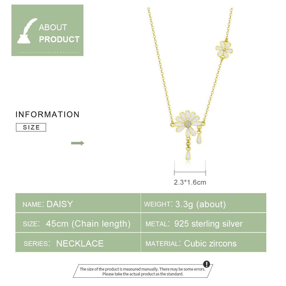 Vòng Cổ Bamoer BSN076 Bằng Bạc 925 Hình Hoa Cúc Khảm Đá Zircon Cho Nữ