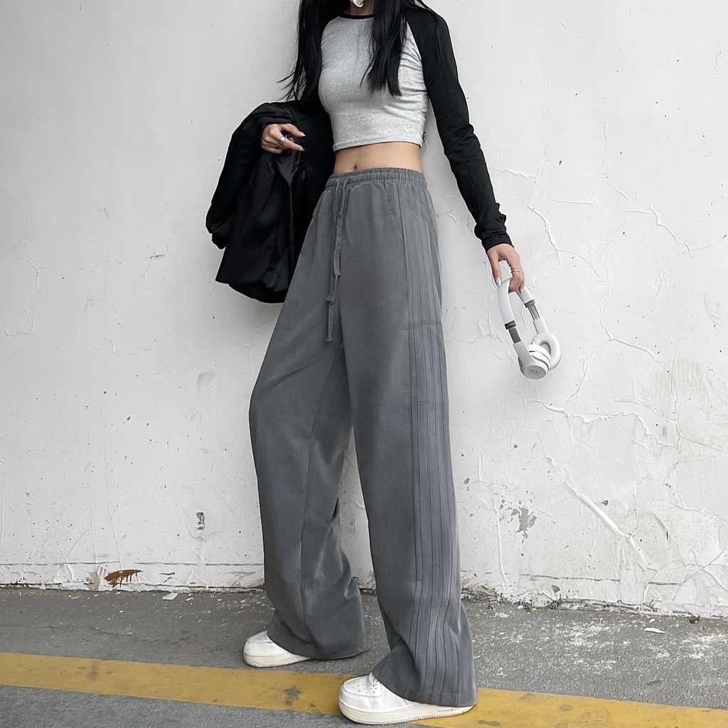 Quần ống rộng màu sắc đơn giản thời trang Hàn Quốc năng động