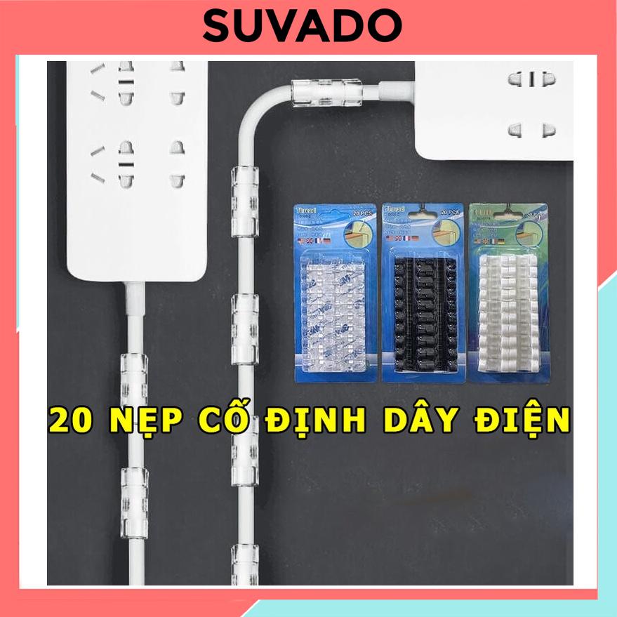 20 Nẹp Cố Định Dây Điện keo 3m mới LXQ20 Kẹp Giữ Cáp Sạc Nẹp Dây Điện Chống Rối Dán Tường Siêu dính SUVADO