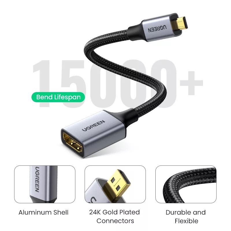 Cáp chuyển đổi Micro HDMI to HDMI 2.0 bện dù 4K 3D 1080P Ugreen 10553 cao cấp - Hàng phân phối chính hãng
